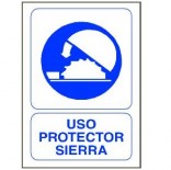 Señal adhesiva de 110x70mm - Obligatorio el uso de protector sierra (50 unidades)